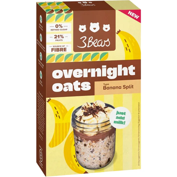 Porridge din Ovaz cu Banane si Boabe de Cacao Sparte fara Zahar Adaugat 400g 3BEARS — preț și oferte