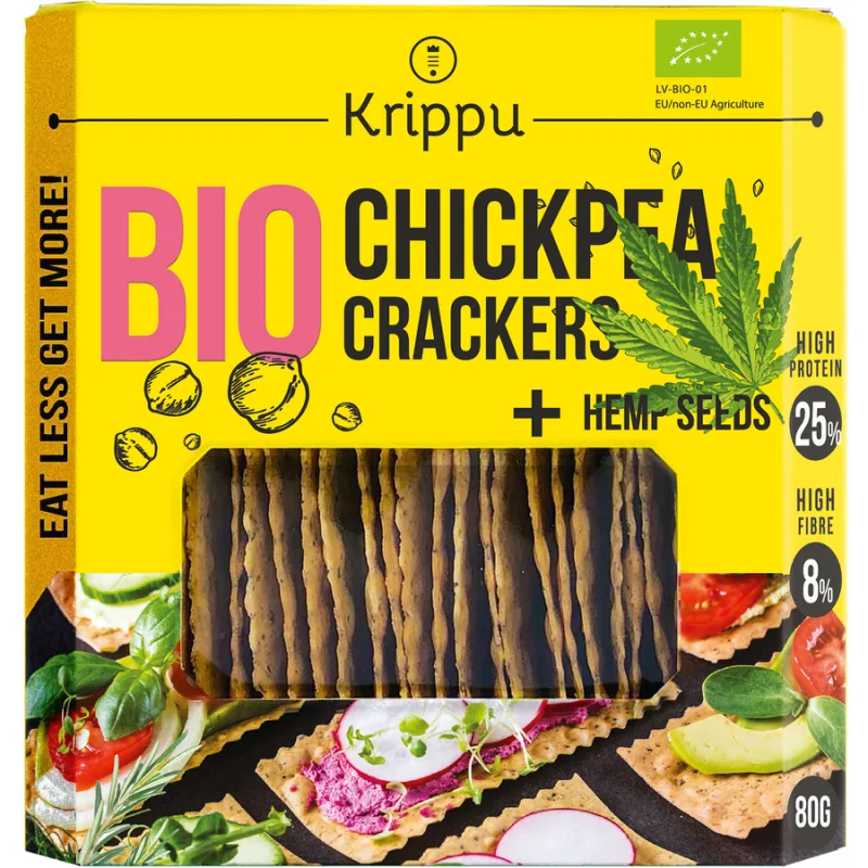 Crackers din Naut cu Seminte de Canepa Ecologici/Bio 80g KRIPPU — preț și oferte
