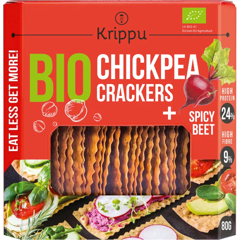 Crackers din Naut cu Sfecla Picanta Ecologici/Bio 80g KRIPPU — preț și oferte