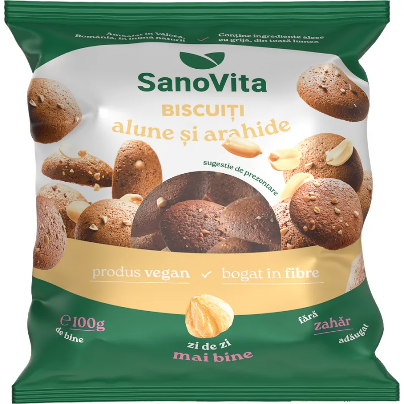 Biscuiti cu Alune si Arahide fara Zahar Adaugat 100g SANOVITA — preț și oferte