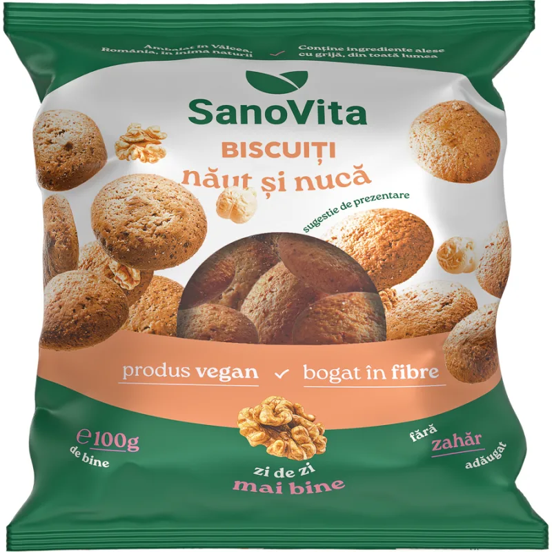 Biscuiti cu Naut si Nuca fara Zahar Adaugat 100g SANOVITA — preț și oferte