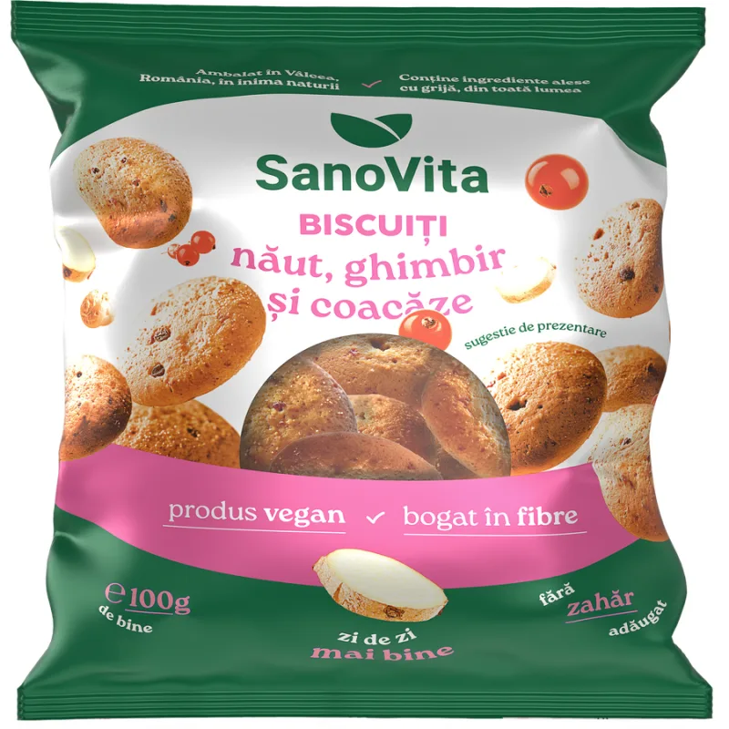 Biscuiti cu Naut, Ghimbir si Coacaze fara Zahar Adaugat 100g SANOVITA — preț și oferte