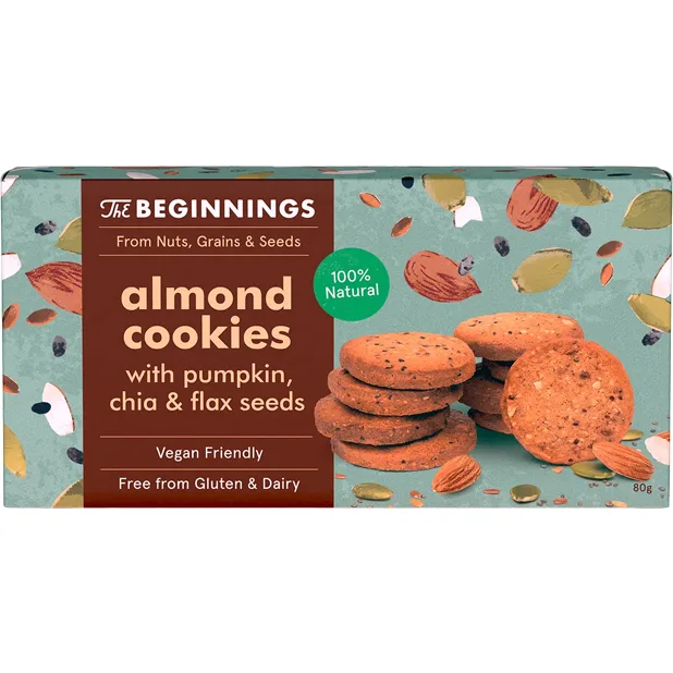 Cookies cu Migdale, Seminte de Dovleac, Chia si In fara Gluten 80g THE BEGINNINGS — preț și oferte