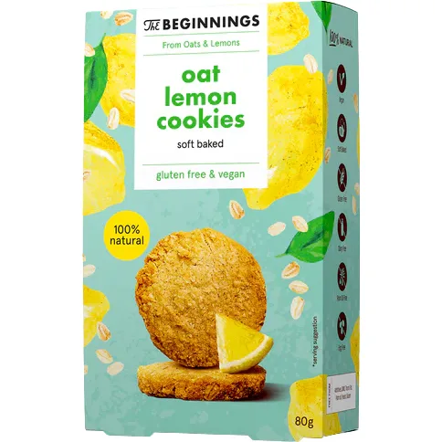 Cookies din Ovaz cu Lamaie fara Gluten 80g THE BEGINNINGS — preț și oferte