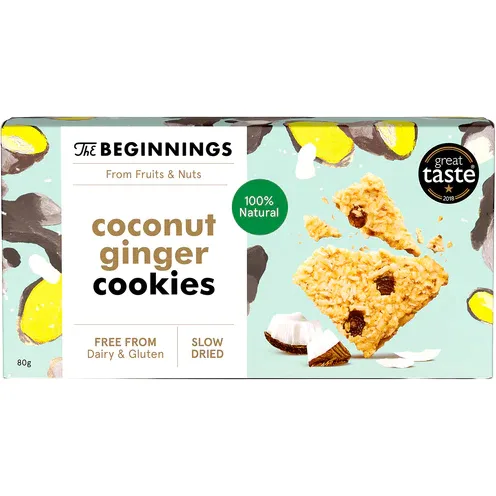 Cookies cu Cocos si Ghimbir Raw fara Gluten 80g THE BEGINNINGS — preț și oferte