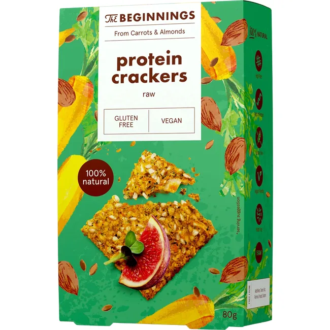 Crackers Proteici Raw fara Gluten 80g THE BEGINNINGS — preț și oferte