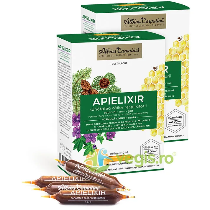 Pachet Apielixir Sanatatea Cailor Respiratorii 20+10 fiole x 10ml Albina Carpatina — preț și oferte