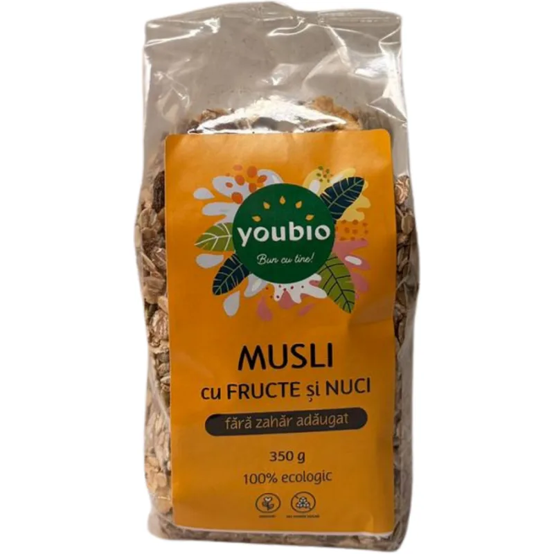 Musli cu Fructe si Nuci fara Zahar Adaugat 350g YOUBIO — preț și oferte