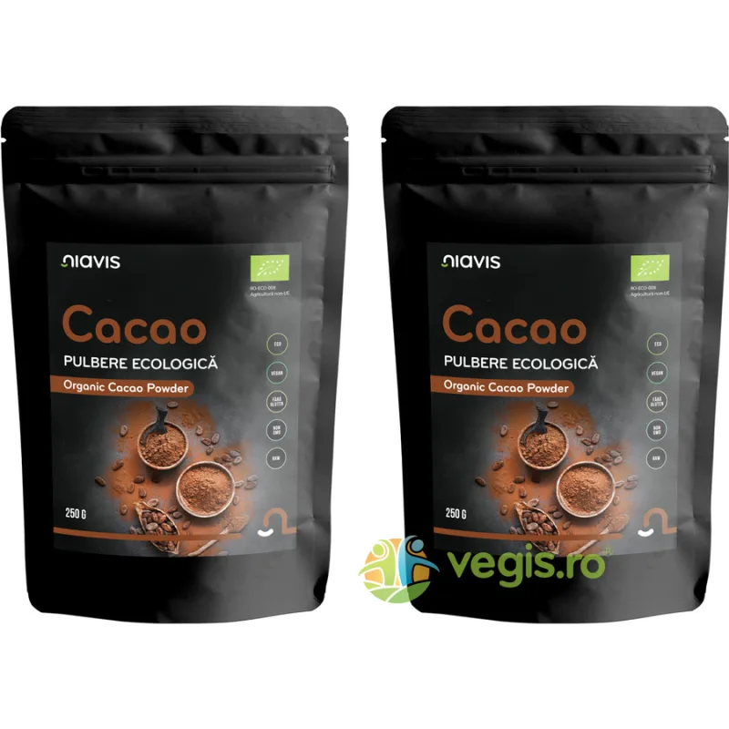 Pachet Cacao Pulbere Raw Ecologica/Bio 250g+250g NIAVIS — preț și oferte
