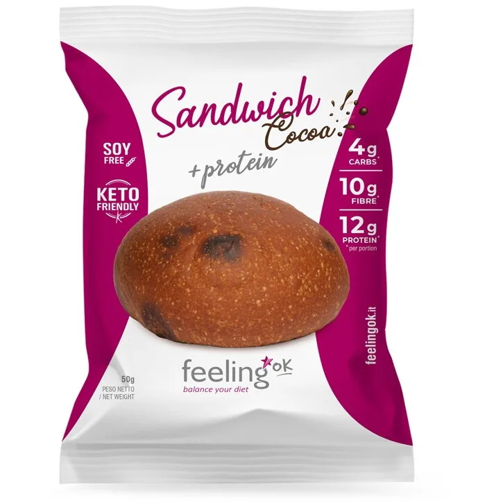 Chifla cu Cacao Low-Carb Keto Proteica fara Zahar Adaugat 50g FEELINGOK — preț și oferte