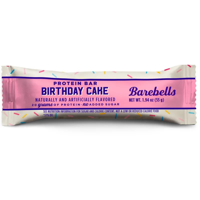 Baton Proteic cu Aroma de Tort fara Zahar Adaugat Birthday Cake 55g BAREBELLS — preț și oferte
