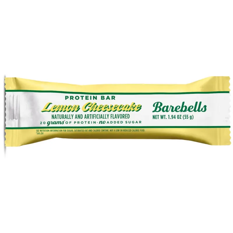 Baton Proteic cu Aroma de Cheesecake cu Lamaie fara Zahar Adaugat 55g BAREBELLS — preț și oferte