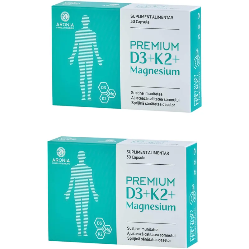 Pachet D3+K2+Magnesium (Imunitate, Somn, Oase) 30cps + 30cps Aronia Charlottenburg — preț și oferte