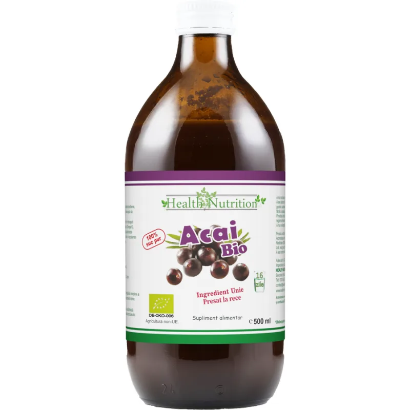 Acai Suc 100% Pur Ecologic/Bio 500ml Health Nutrition — preț și oferte