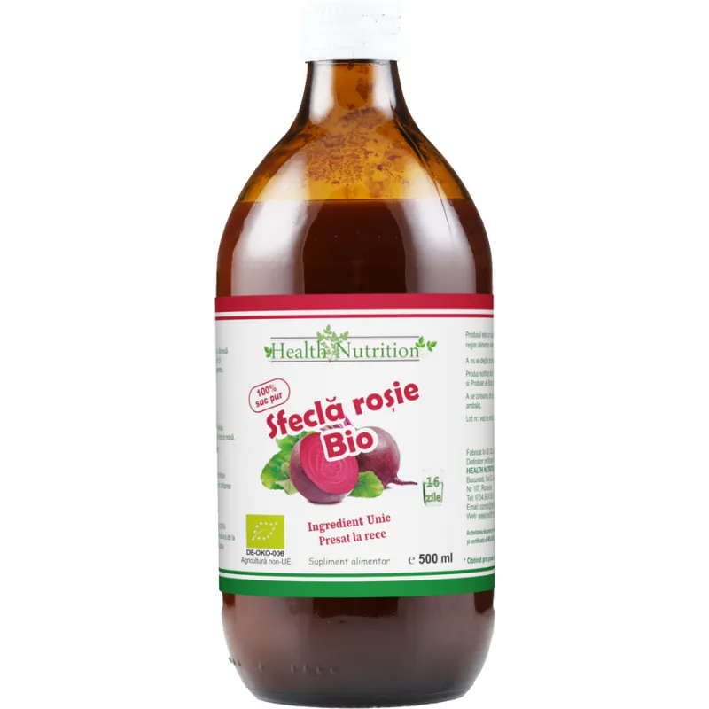 Sfecla Rosie Suc 100% Pur Ecologic/Bio 500ml Health Nutrition — preț și oferte