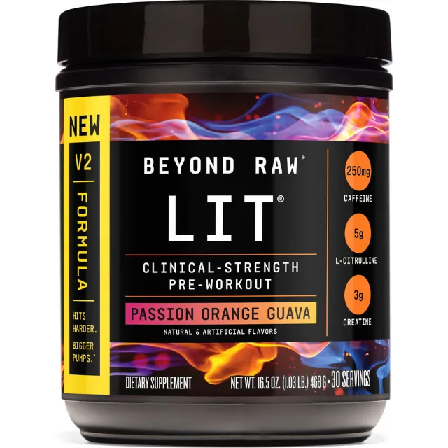 Pre-Workout LIT V2 cu Aroma de Passion Orange Guava 468g BEYOND&nbsp;RAW — preț și oferte