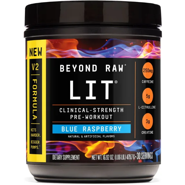 Pre-Workout LIT V2 cu Aroma de Zmeura Albastra 479.7g BEYOND RAW — preț și oferte