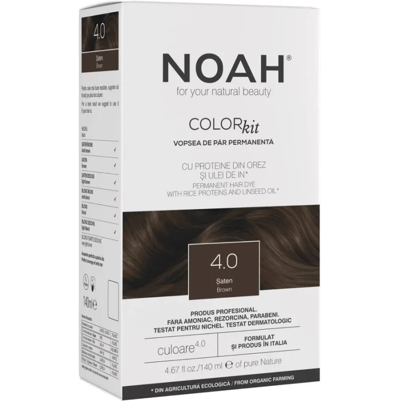 Vopsea de Par Permanenta fara Amoniac cu Proteina de Orez si Ulei de In 4.0 Saten 140ml NOAH — preț și oferte