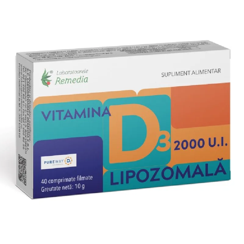 Vitamina D3 2000UI Lipozomala, 40 comprimate, Remedia — preț și oferte