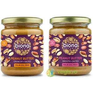 Unt de Arahide Cremos cu Sare Ecologic/Bio 250g+Unt de Arahide Crocant cu Sare Ecologic/Bio 250g