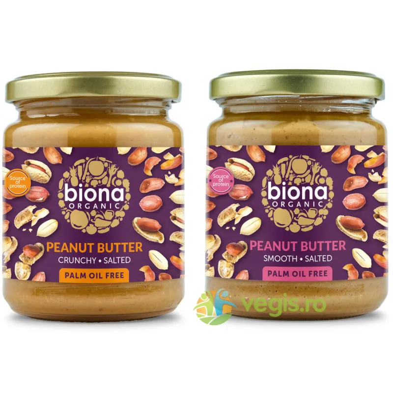Unt de Arahide Cremos cu Sare Ecologic/Bio 250g+Unt de Arahide Crocant cu Sare Ecologic/Bio 250g BIONA — preț și oferte