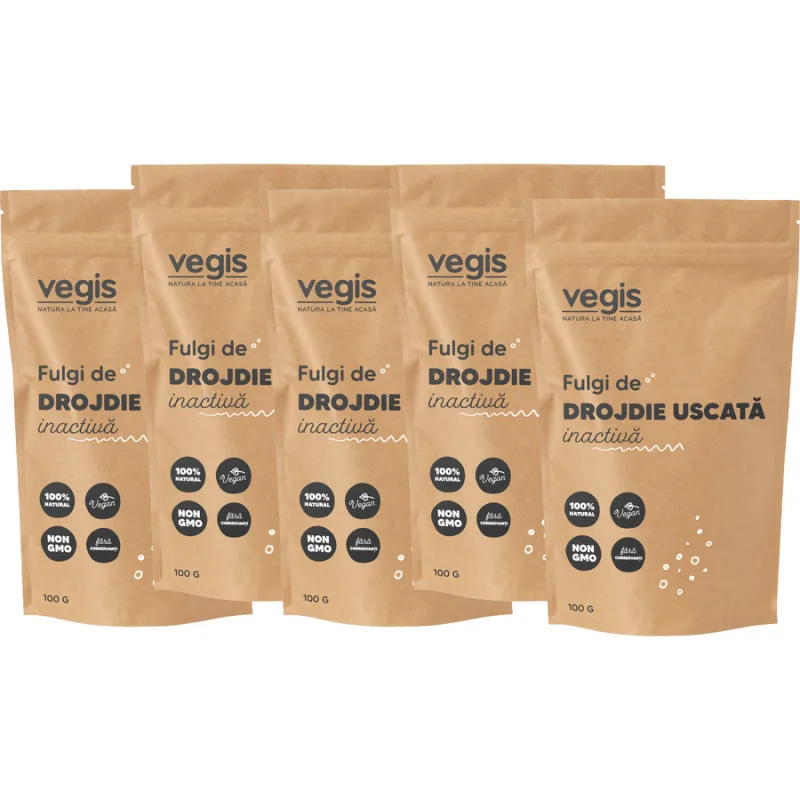 Pachet Fulgi de Drojdie Uscata Inactiva 500g (5 x 100g) VEGIS — preț și oferte