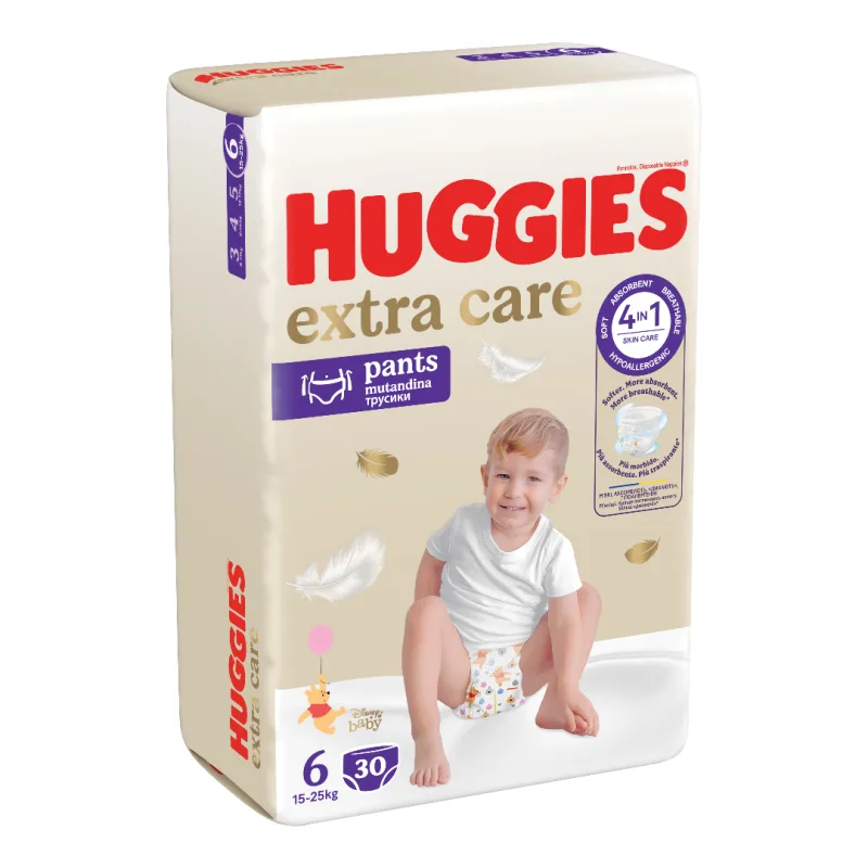 Scutece chilotei, Extra Care Pants Mega, Nr 6, 15-25 kg, 30 bucati, Huggies — preț și oferte