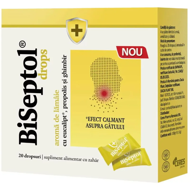 Biseptol Dropsuri cu Aroma de Lamaie 100g DACIA PLANT — preț și oferte