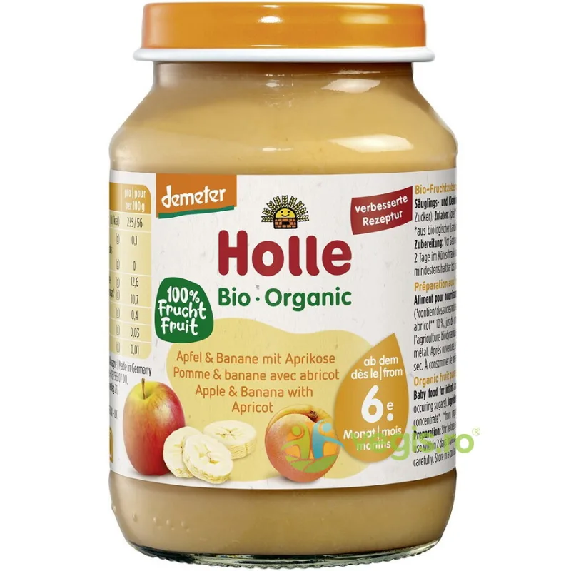Piure de Mere, Banane si Caise pentru Copii +6 Luni Demeter Ecologic/Bio 190g HOLLE — preț și oferte