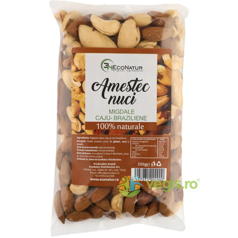 Amestec de 3 Nuci (Caju, Migdale Natur, Nuci Braziliene) 250g ECONATUR — preț și oferte