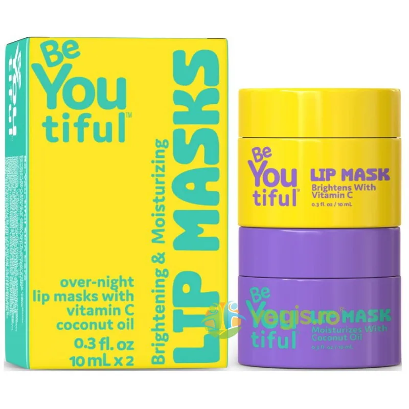 Set Masti de Noapte pentru Buze cu Vitamina C si Ulei de Cocos pentru Adolescenti si Tineri, BeYoutiful 2x10ml — preț și oferte