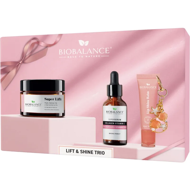 Set Trio Lift&Shine Crema Super Lift 50ml + Super Serum Collagen-Vitamin C 30ml + Balsam de Buze Coco Vanillia 10ml BIO BALANCE — preț și oferte