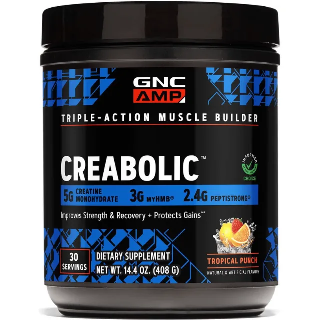 Creatina Monohidrata pentru Forta si Masa Musculara cu Aroma de Fructe Tropicale 408g GNC — preț și oferte
