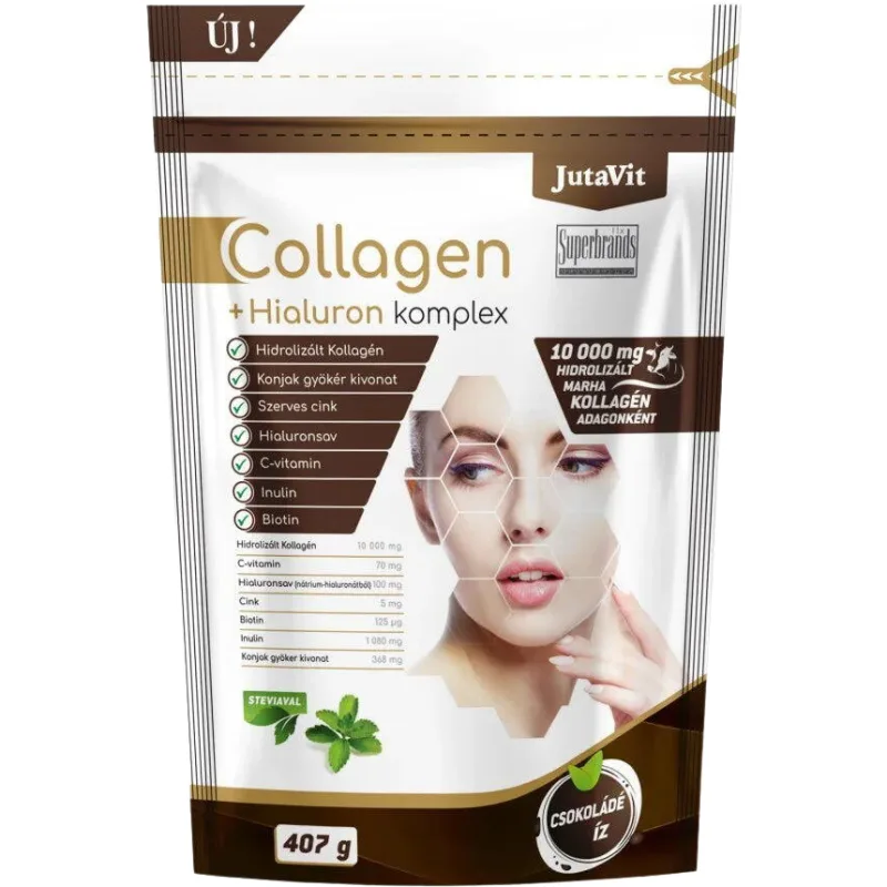 Colagen Hidrolizat + Complex Hialuronic cu Gust de Ciocolata 407g JUTAVIT — preț și oferte