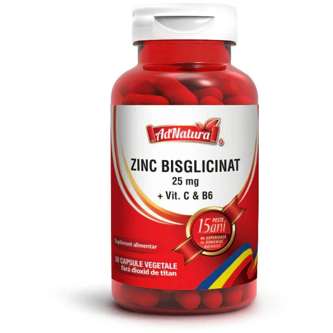 Zinc Bisglicinat 25mg cu Vitamina C si B6 30cps ADNATURA — preț și oferte