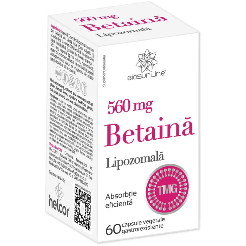 Betaina Lipozomala 560mg 60cps BIOSUNLINE — preț și oferte