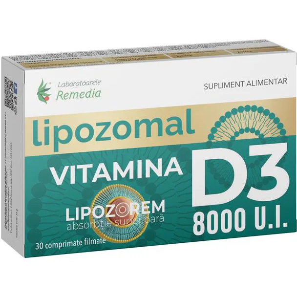 Vitamina D3 Lipozomala 8000UI 30cpr REMEDIA — preț și oferte