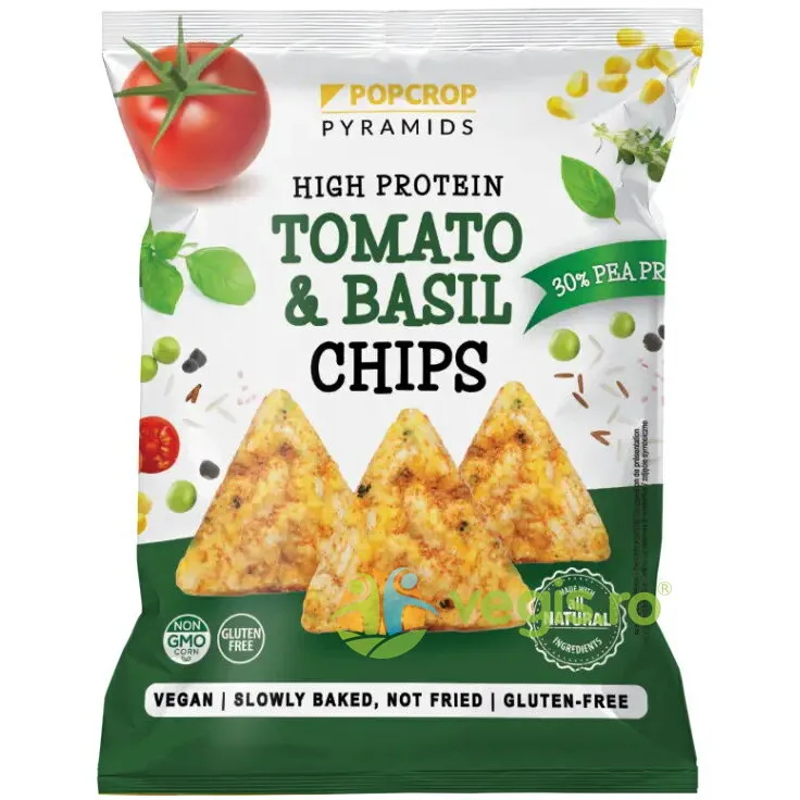 Chips-uri Proteice din Mazare cu Aroma de Rosii si Busuioc fara Gluten 60g POPCROP — preț și oferte