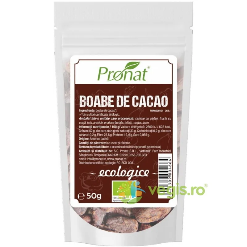 Boabe de Cacao Raw Ecologice/Bio 50g PRONAT — preț și oferte