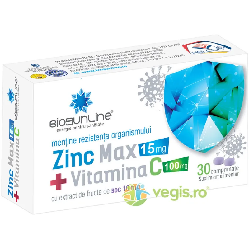 Zinc MAX + Vitamina C 30cpr BIOSUNLINE — preț și oferte
