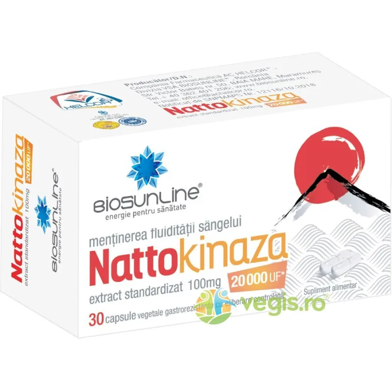 Nattokinaza 100mg 30cps gastrorezistente BIOSUNLINE — preț și oferte