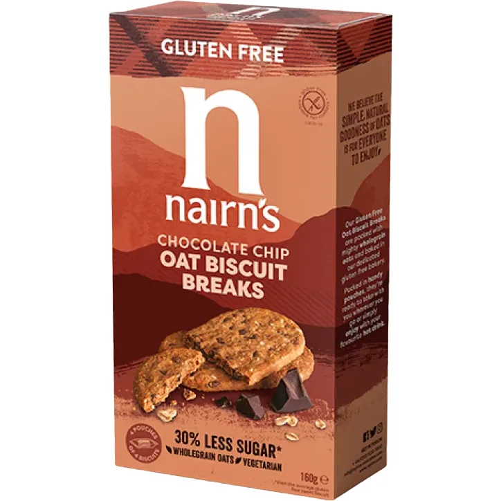 Biscuiti din Ovaz Integral cu Ciocolata fara Gluten 160g NAIRNS — preț și oferte