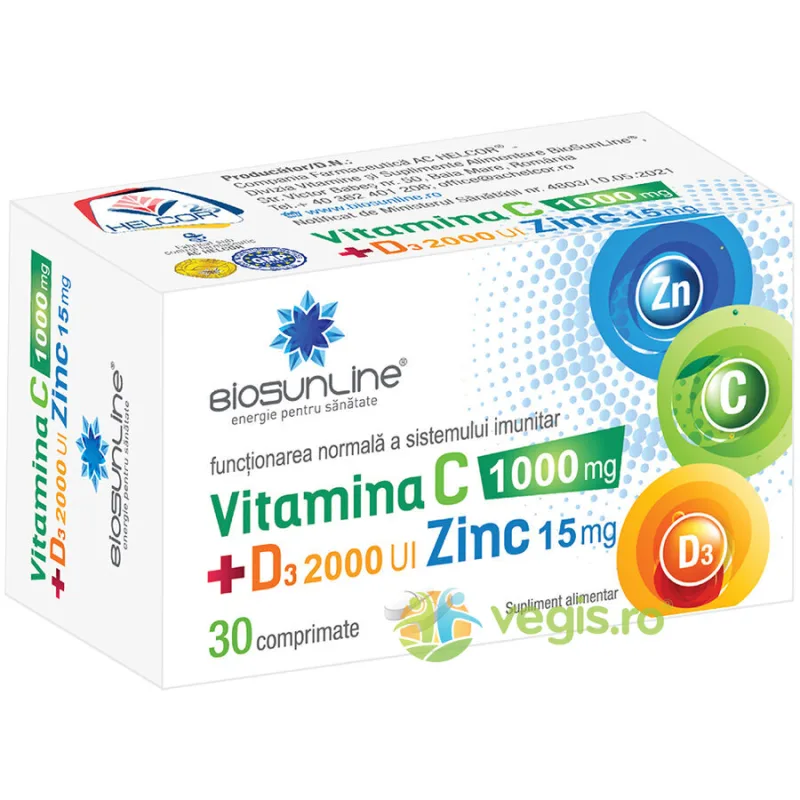Vitamina C 1000mg cu D3 2000 UI si Zinc 15mg 30cpr BIOSUNLINE — preț și oferte