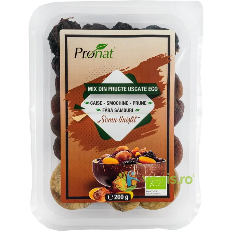Mix de Fructe Uscate Somn Linistit cu Caise, Smochine si Prune fara Samburi Ecologic/Bio 200g PRONAT — preț și oferte