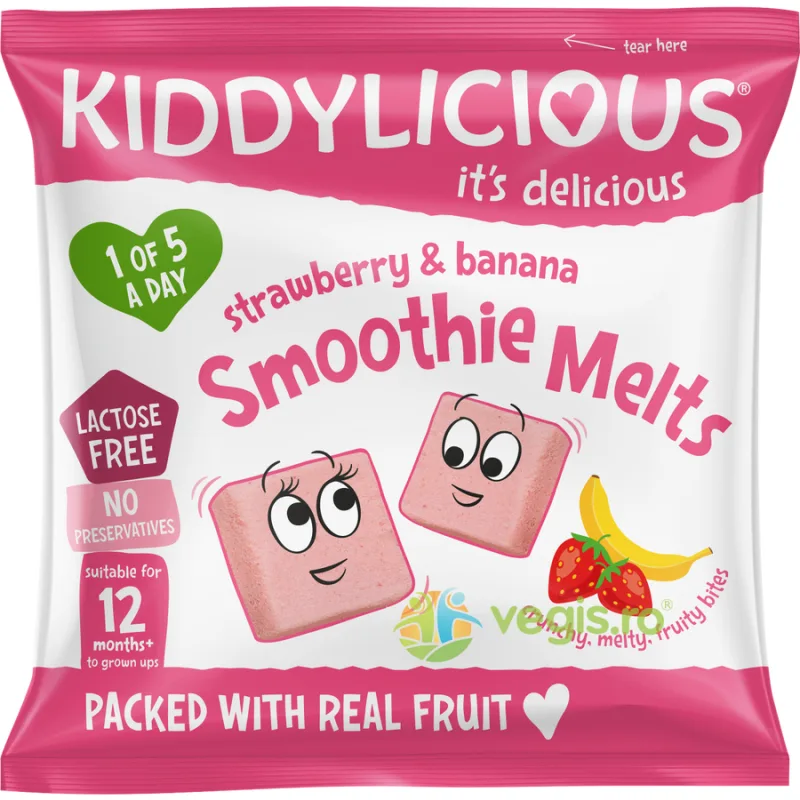 Delicii din Fructe (Banane si Capsuni) pentru Copii +12 Luni fara Lactoza 6g KIDDYLICIOUS — preț și oferte