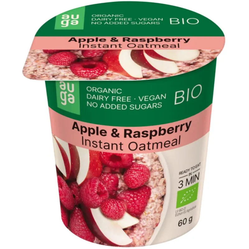 Porridge din Ovaz Integral cu Mar si Zmeura fara Zahar Adaugat Ecologic/Bio 60g — preț și oferte