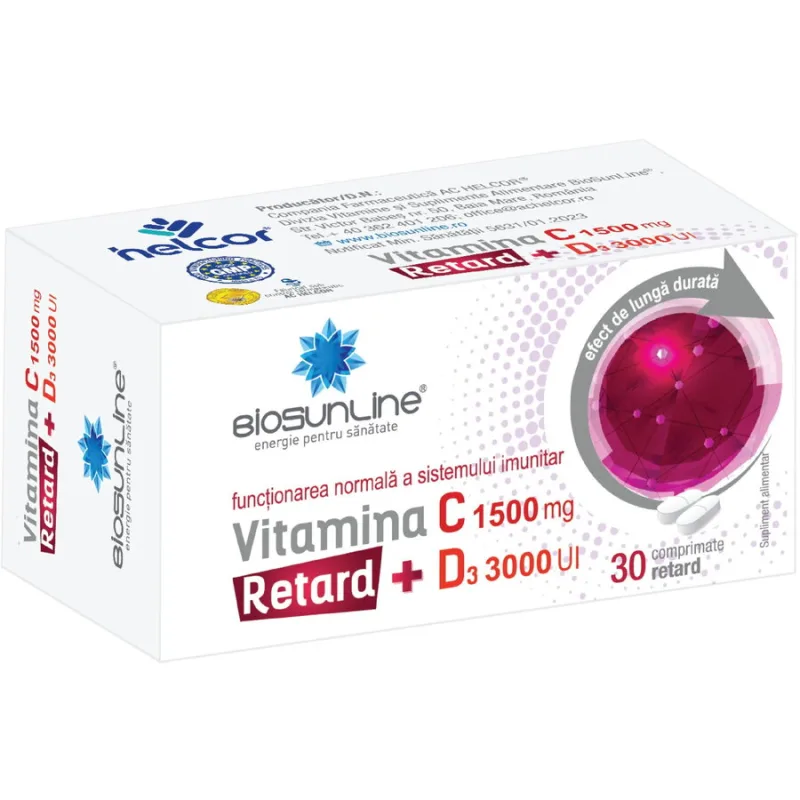 Vitamina C 1500 Retard + D3 3000UI 30cpr BIOSUNLINE — preț și oferte