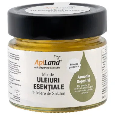 Mix de Uleiuri Esentiale in Miere de Salcam - Armonie Digestiva 250g APILAND — preț și oferte