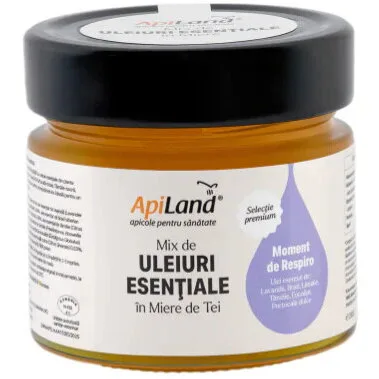 Mix de Uleiuri Esentiale in Miere de Tei - Moment de Respiro 250g APILAND — preț și oferte