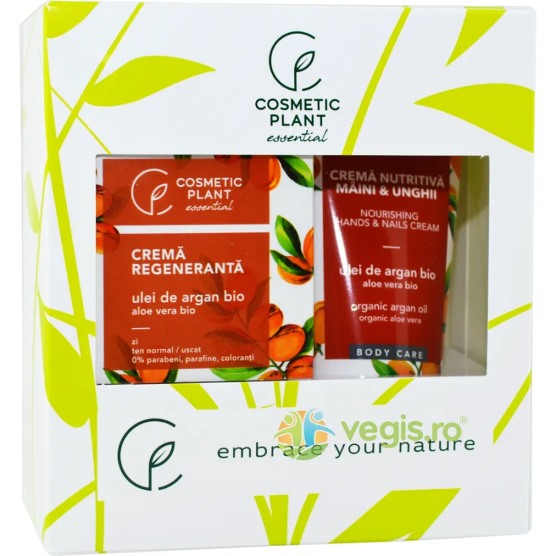 Set Essential cu Ulei de Argan si Aloe Vera ( Crema Regeneranta de Zi  50ml + Crema Nutritiva pentru Maini si Unghii 100ml) COSMETIC PLANT — preț și oferte